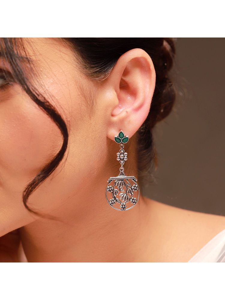 Voylla Green Phulwari Phoolika Royale Oxidised Dangle Earrings-picture-22