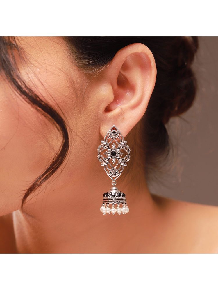 Voylla Black Phulwari Kamalmitra Oxidised Jhumka Earrings-picture-18