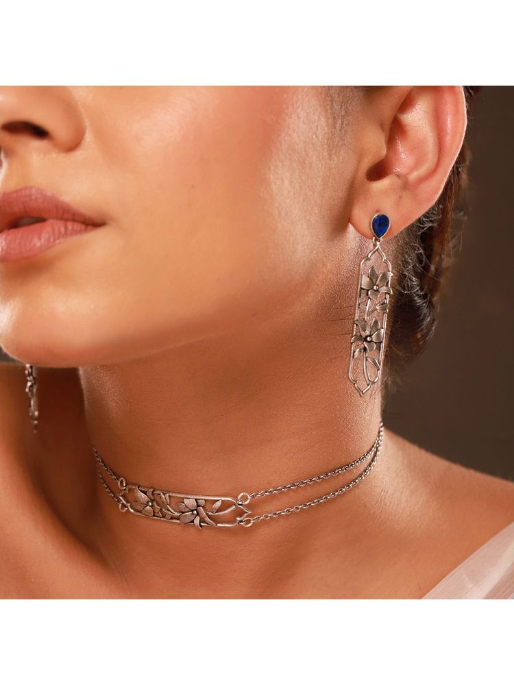 Voylla Blue Phulwari Neelika Oxidised Jewellery Set-image-10