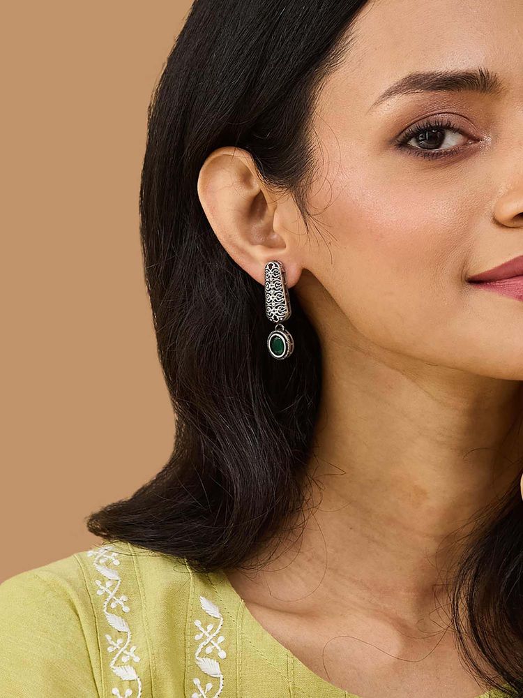 fabindia fashion Fabindia Green Metal Dangler Earrings-picture-26