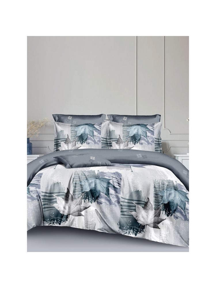 Story@Home 240 TC Microfiber Printed Flat Bedsheet with 2 Pillow Covers White & Grey