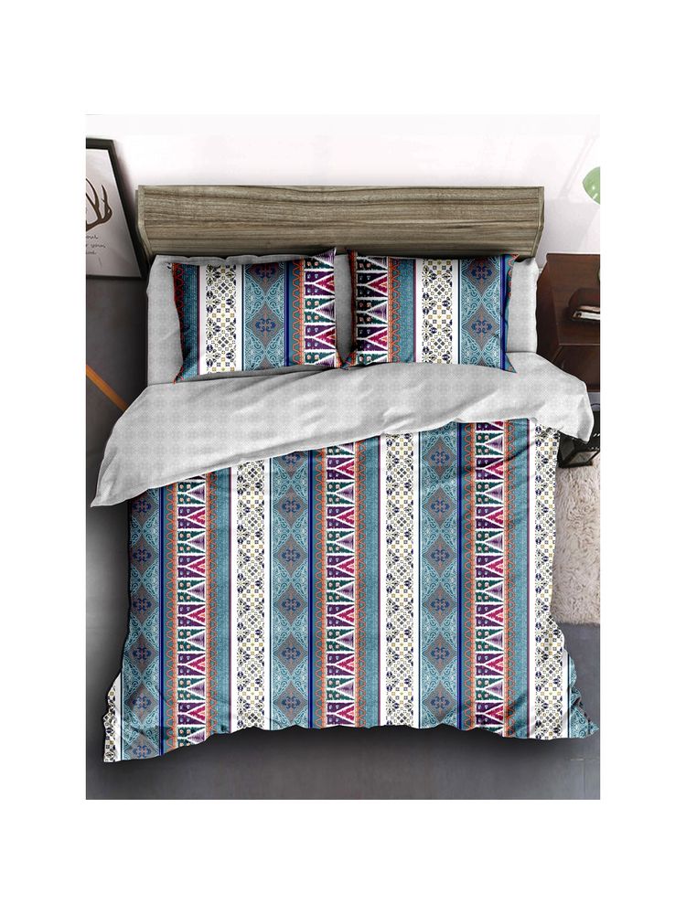 Story@Home 240 TC Microfiber Double Printed Flat Bedsheet with 2 Pillow Covers Blue & White-image-37
