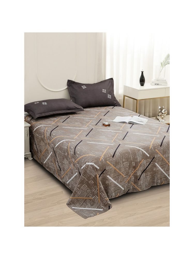 Story@Home 240 TC Microfiber Double Bedsheet with 2 Pillow Covers Brown-picture-18