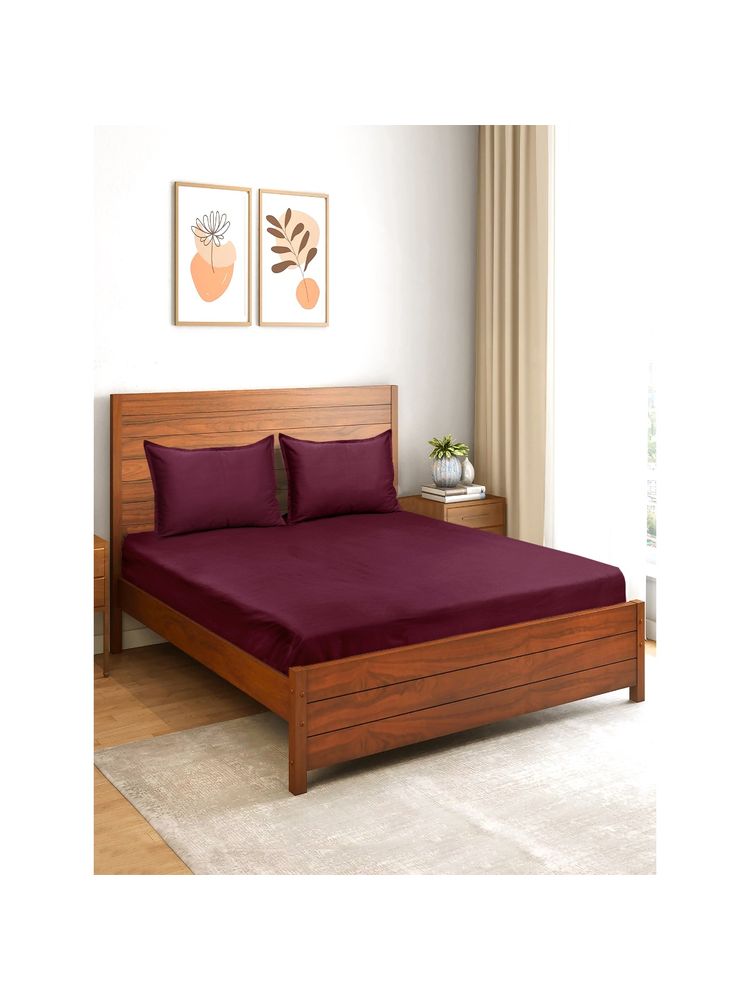 Saral Home Sheen Shine 100% Cotton Bed Sheet with 2 Pillow Cover Maroon (Queen)-image-24