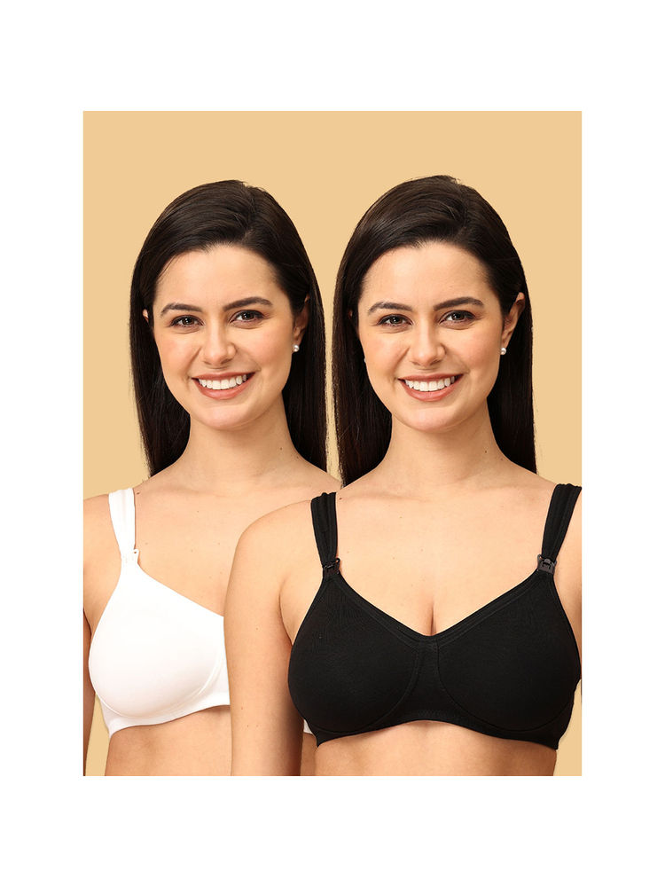 The Mom Store Cotton ElastaneMaternity Bra Black And White (Pack of 2)-picture-12