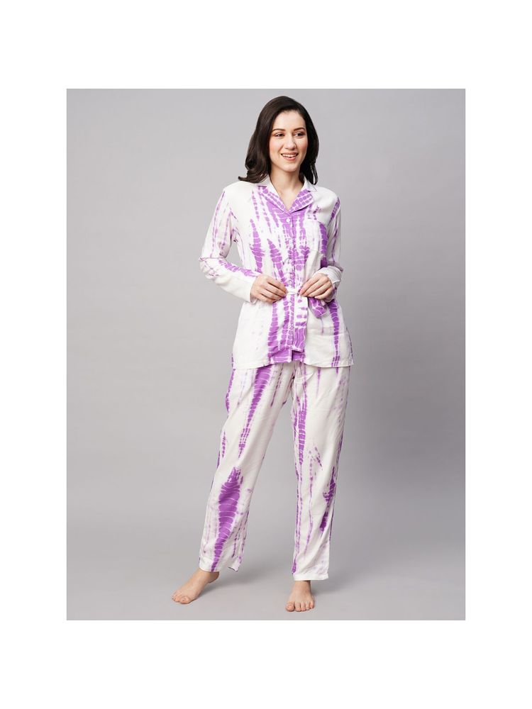 Drape In Vogue Womens Purple Tie And Dye Print Night Suit-image-47