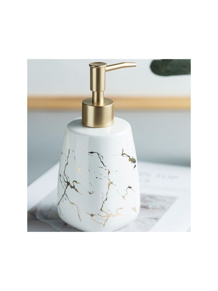 Nestasia Ceramic Soap Dispenser 350ml Liquid (White Gold)-image-45