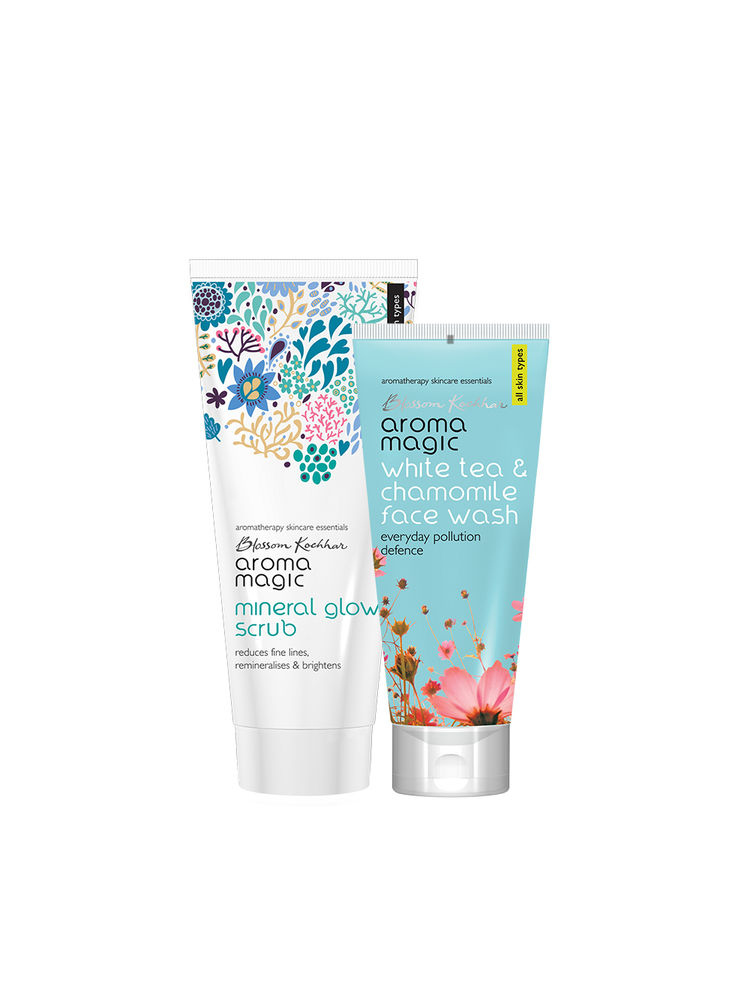 Aroma Magic Mineral Glow Scrub & White Tea Chamomile Face Wash Combo All Skin Types