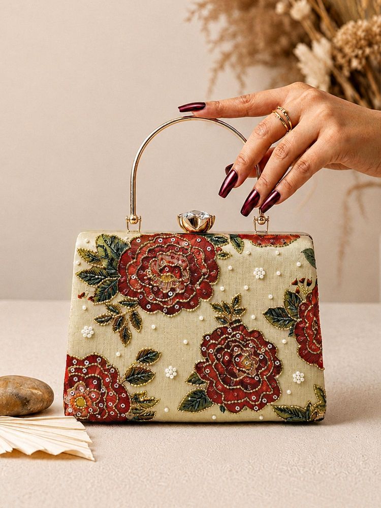 ARTKLIM Vintage Rose Garden Embellished Clutch with Detachable Strap-picture-27
