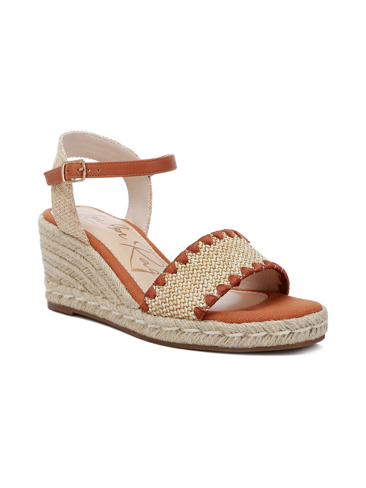 London Rag Brown Raffia Espadrille Wedges-image-4