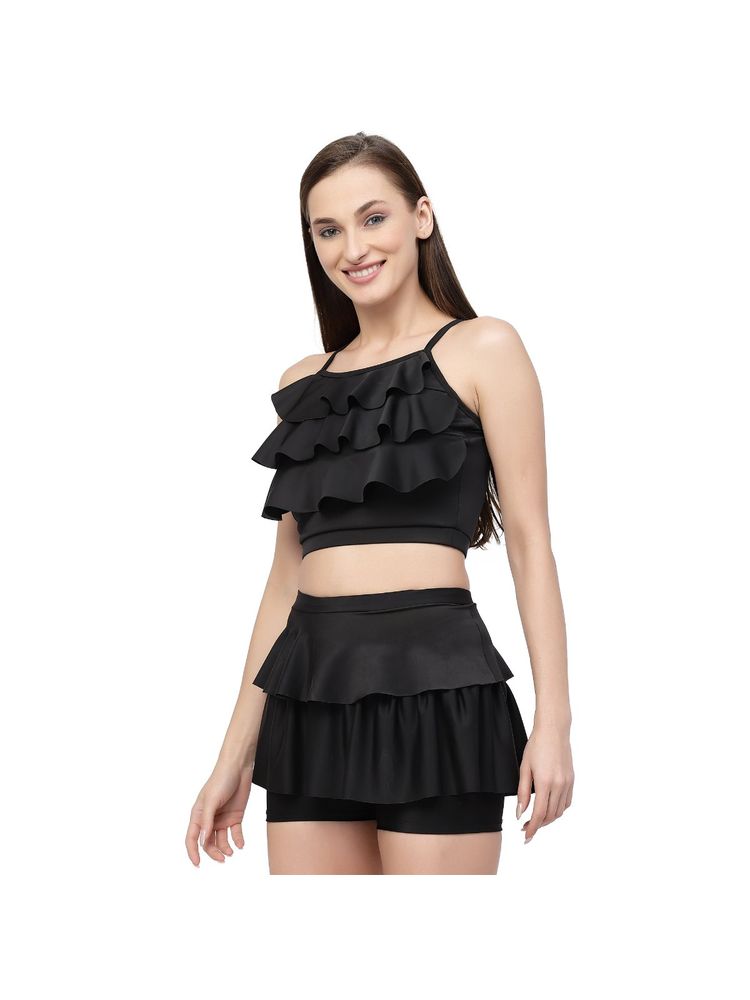 Cukoo Padded Black Two Piece Skirtini Swimwear - Black
