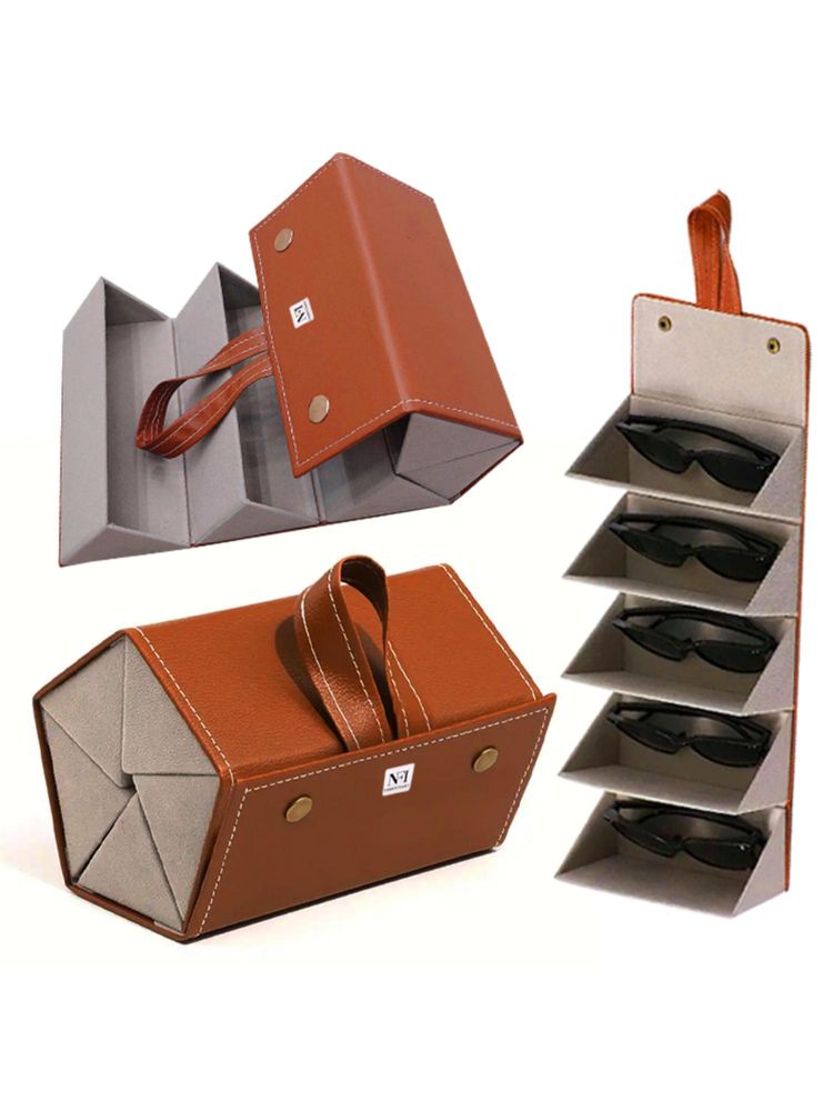 NFI Essentials Brown Sunglasses Foldable Travel Goggles Storage Case With 5 Slots-picture-28