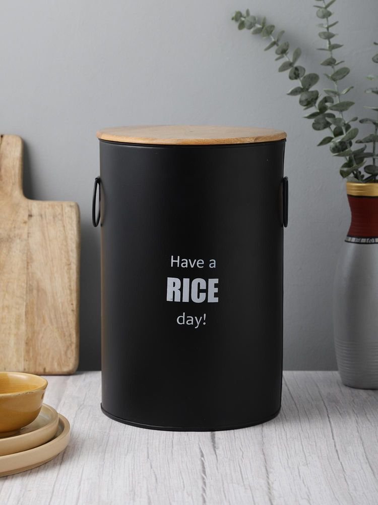 VarEesha Ardura Black Metal Rice Container With Wooden Lid-picture-38
