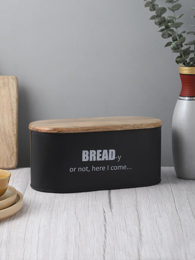 VarEesha Ardura Black Metal Bread Box With Wooden Lid-picture-17