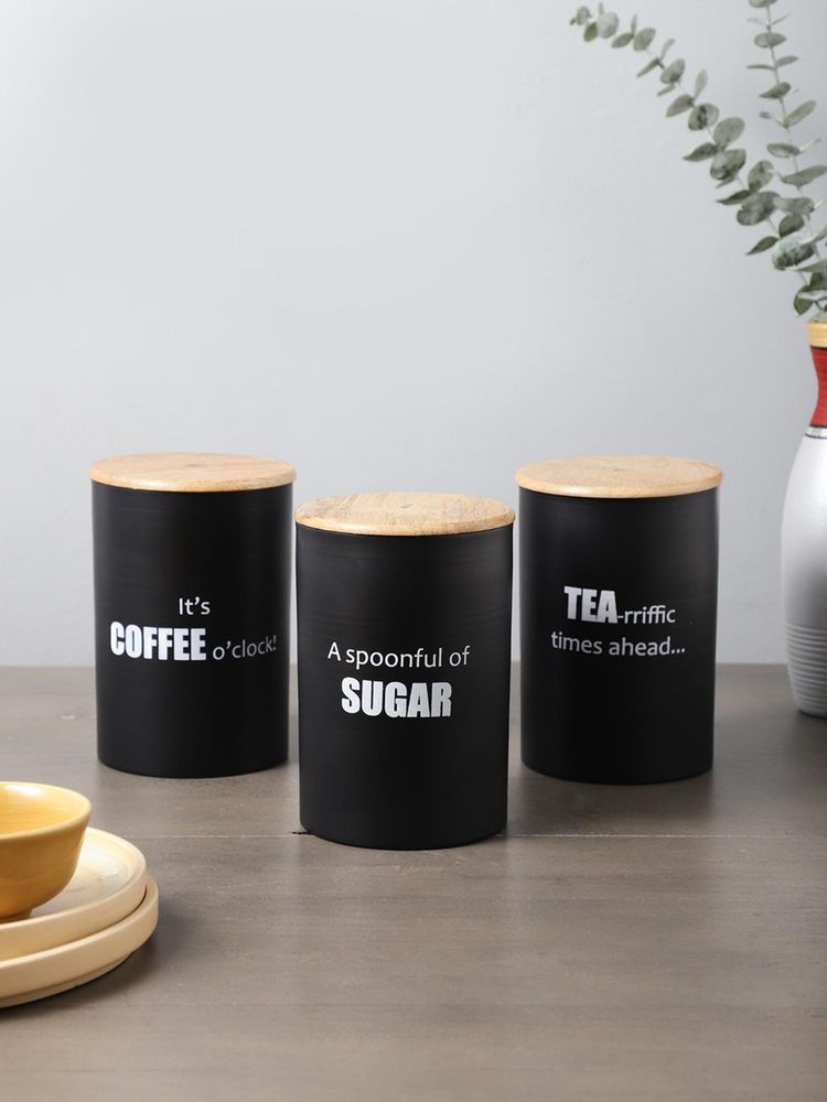 VarEesha Ardura Black Metal Tea Sugar Coffee Containers With Wooden Lids Pack Of 3-picture-47