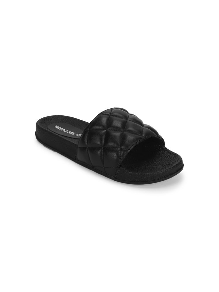 Truffle Collection Black Pu Crisscross Quilted Slip Ons-picture-27