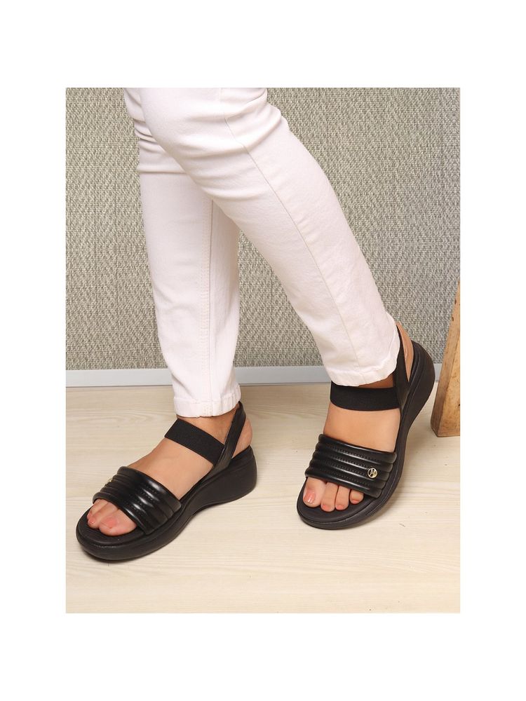 ELLE Women Comfort Black Wedge Sandals-image-2