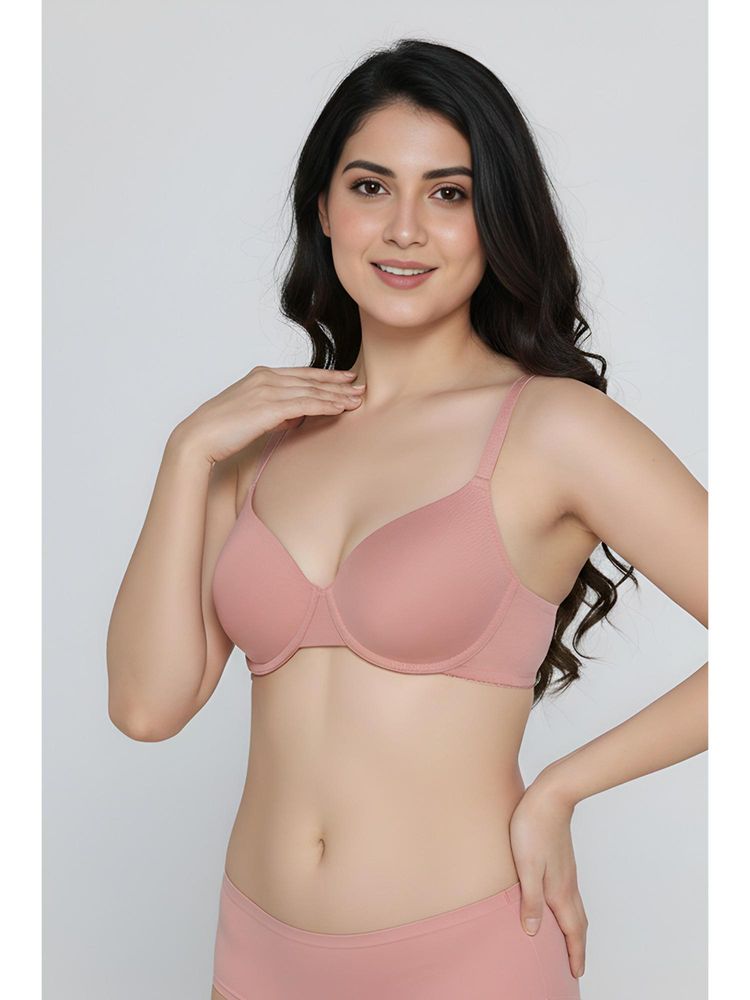 Zivame Pink Padded Plunge Wired Medium Coverage T-Shirt Bra-picture-13