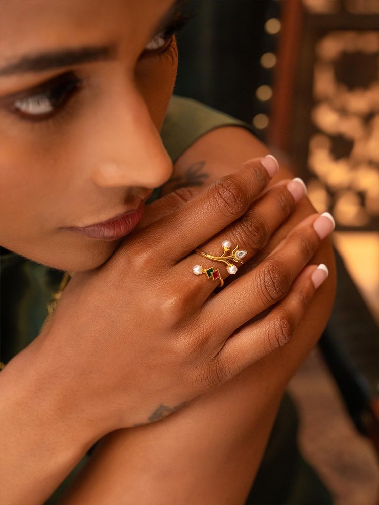 Shaya by CaratLane Women Jind Mahi Gold Plated 925 Silver Adjustable Ring-image-25