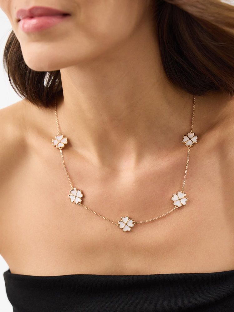 Accessorize London Women Women White Lucky Clover Station Necklace-image-4