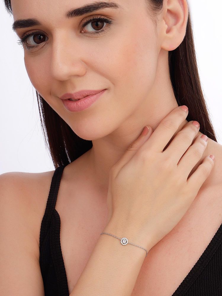 Carlton London Women 925 Sterling Silver Rhodium Plated Cz Circular Charm Bracelet-image-41