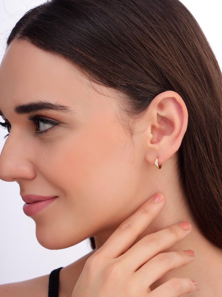Carlton London Women 925 Sterling Silver 18K Gold Plated Cz Heart Mini Circular Hoop Earrings-image-10