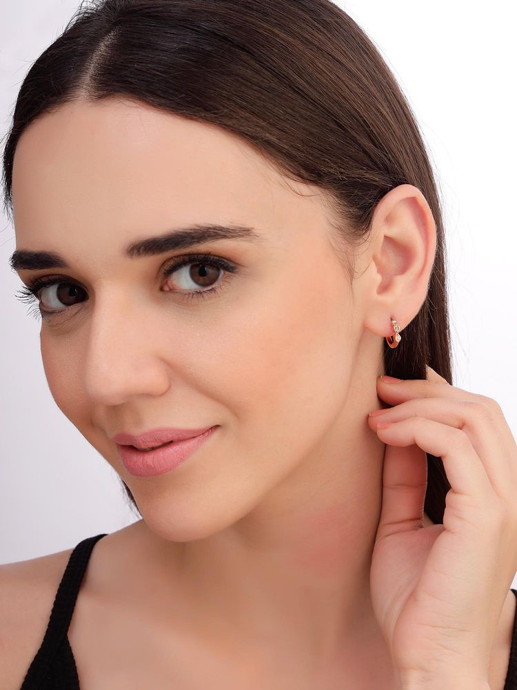 Carlton London Women 925 Sterling Silver Rose Gold Plated Cz Luxe Sculpted Hoop Earrings-image-23