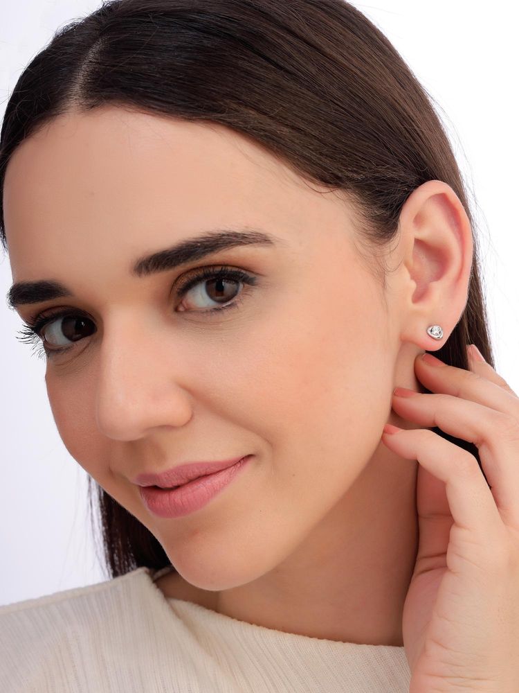 Carlton London Women 925 Sterling Silver Rhodium Plated Cz Mini Stud Earrings-image-14