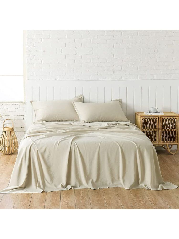 BAJO'S Beige Solid Bedsheet & 2 Pillow Covers (Queen)-picture-15
