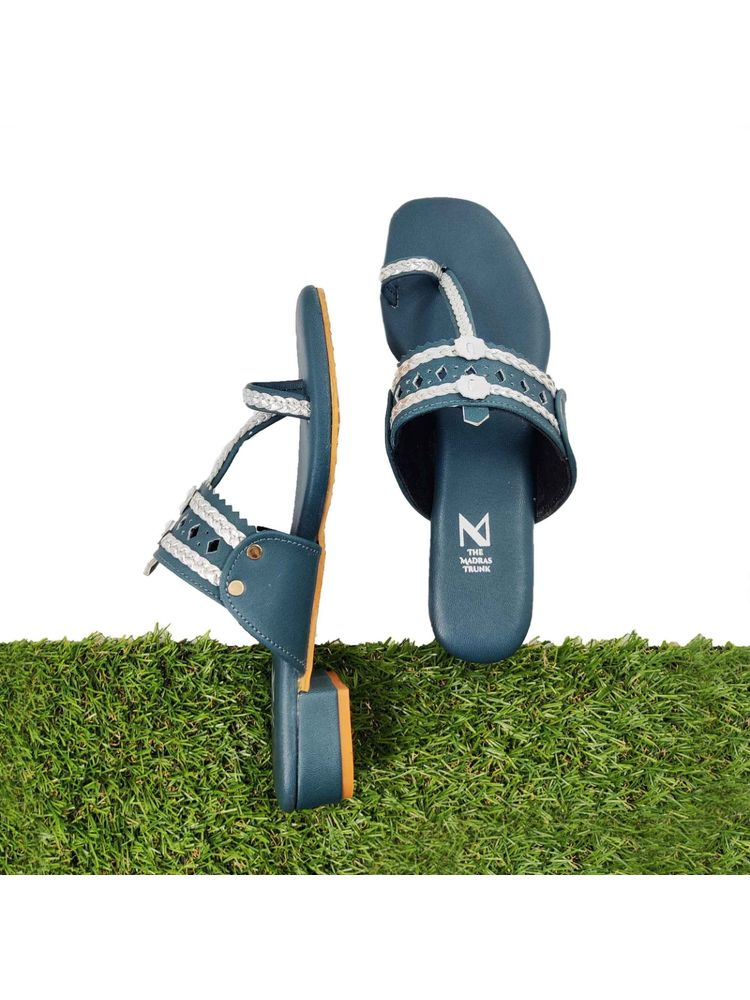 The Madras Trunk Solid Darkblue Kolhapuris-image-31