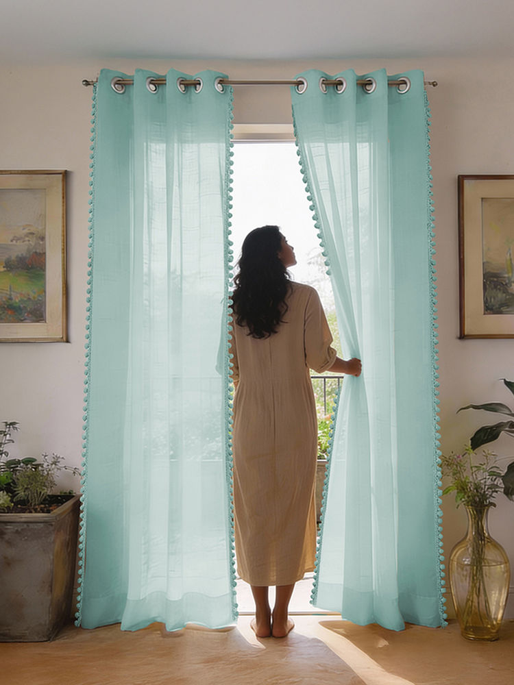 Urban Space Sheer Curtain for Window Eyelets & Tieback-Aqua Blue (Set of 2)-picture-22
