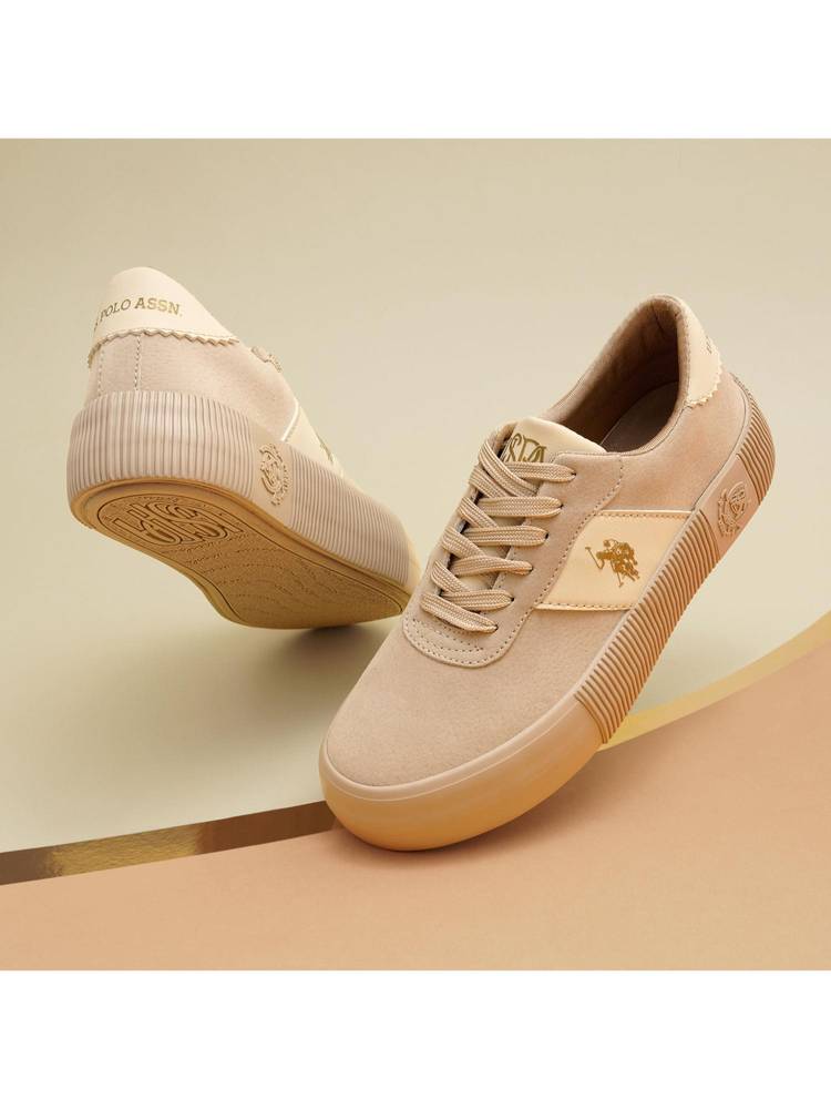 U.S. POLO ASSN. Women Beige Cordela 3.0 Round Toe Lace-Ups Sneakers
