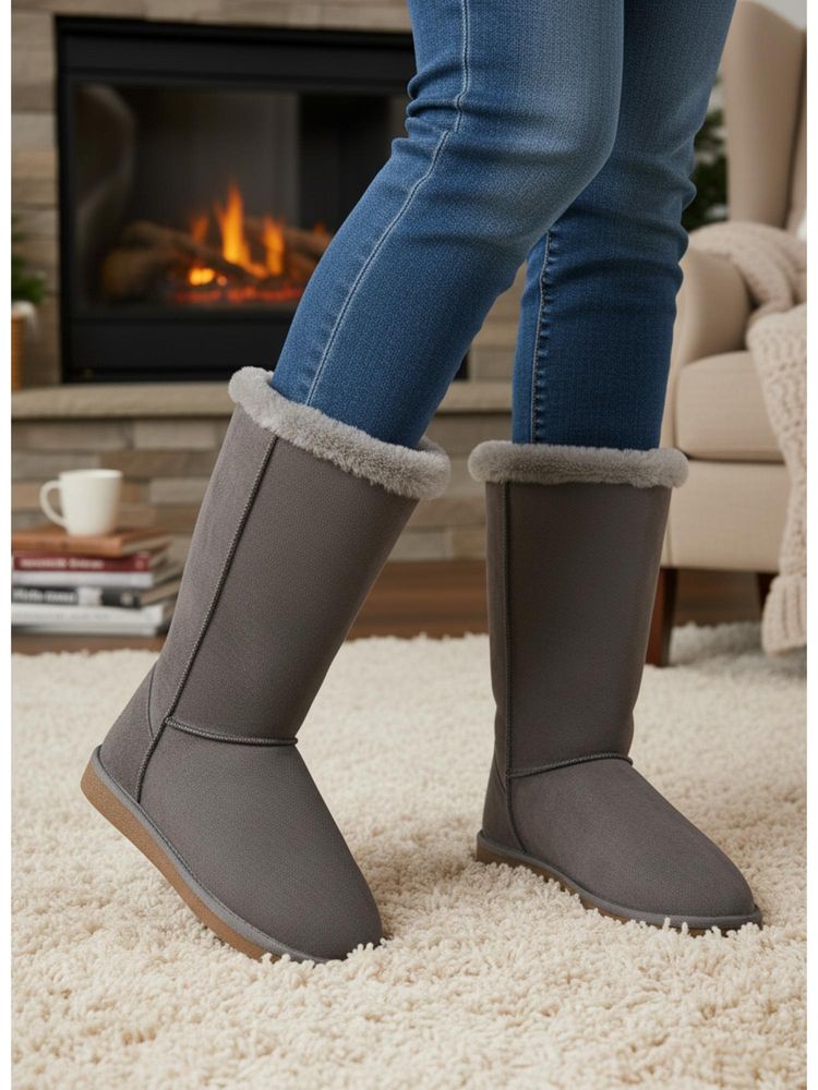 Carlton London Women Grey Mid-Calf Faux Fur Lined Casual Boots-picture-10