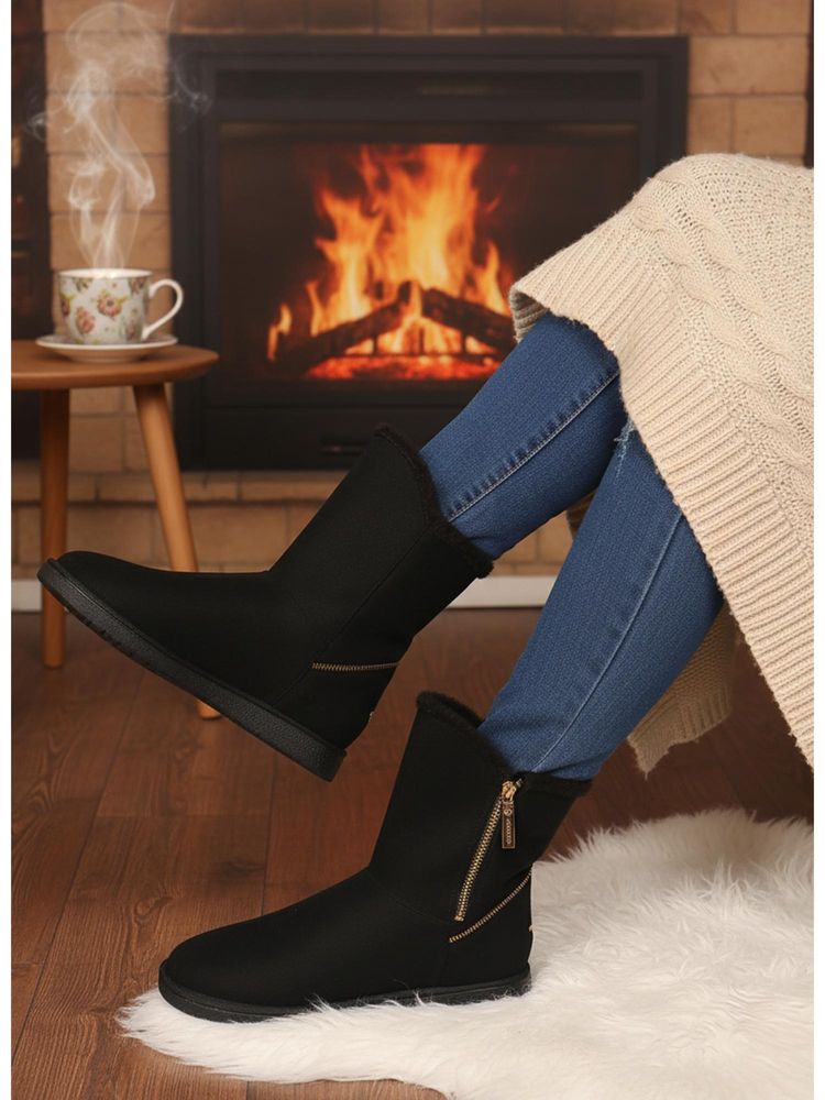 Carlton London Women Black Ankle-High Cozy Casual Boots-picture-14