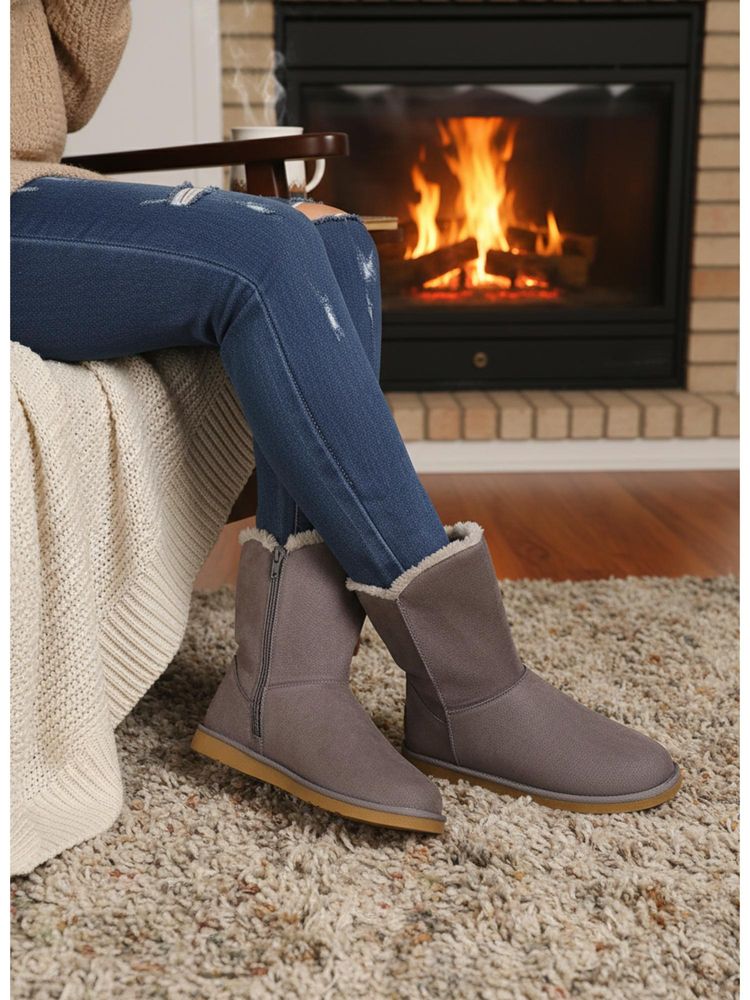Carlton London Women Grey Ankle-High Cozy Casual Boots-picture-21