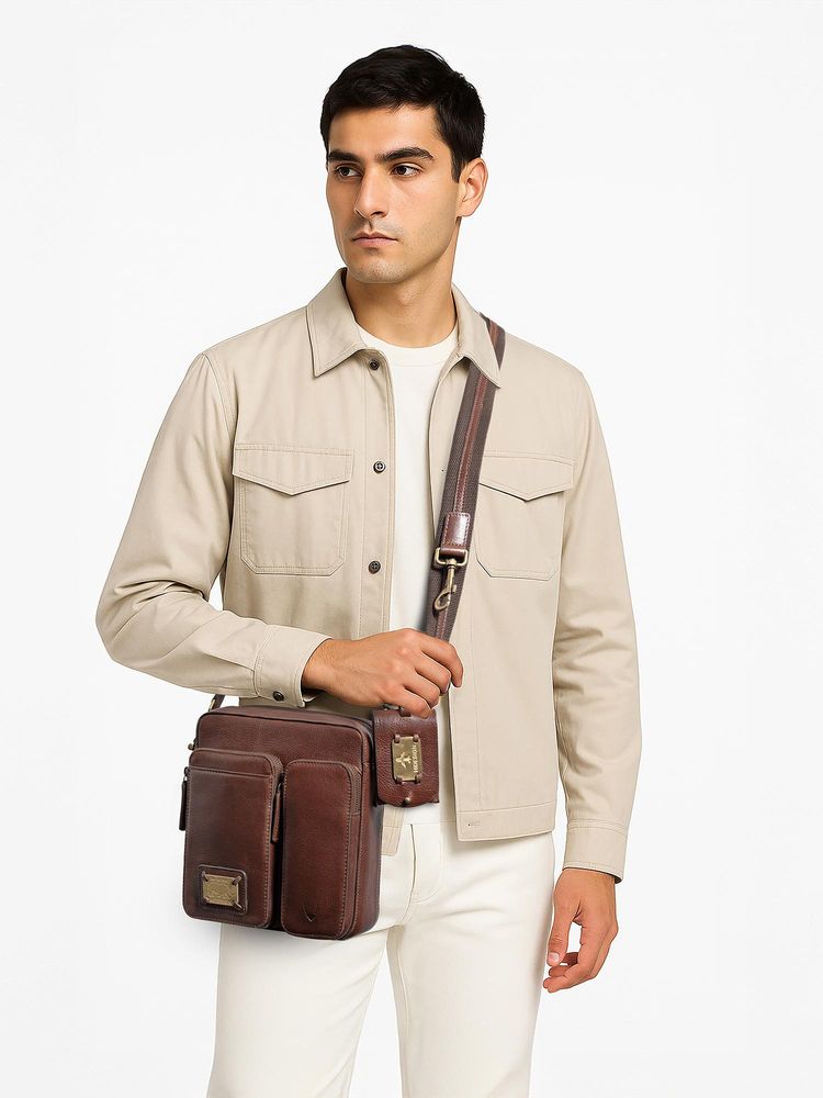 Hidesign Genuine Leather Men Tan Crossbody Bag (S)-picture-27