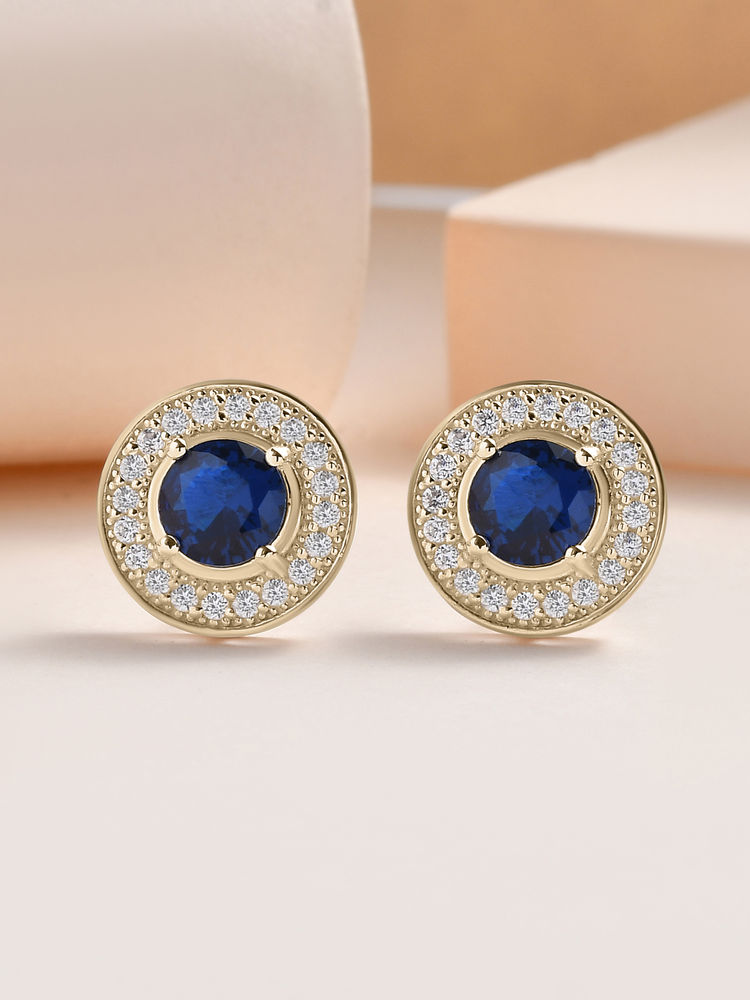 Ornate Jewels 925 Silver 18K Gold Plated Blue Sapphire Sparkle Stud Earrings for Women & Girls-image-7