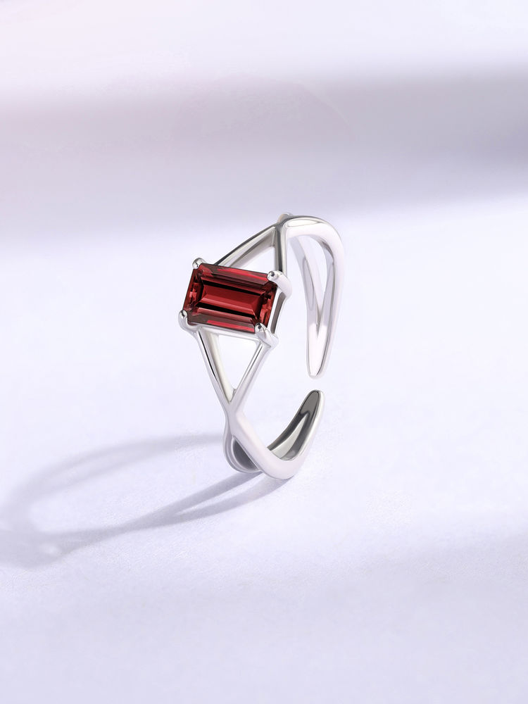 Ornate Jewels 925 Silver Rhodium Plated Octagon Natural Garnet Adjustable Ring (Adjustable)-image-5