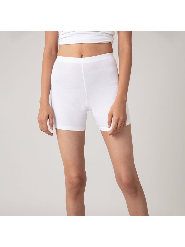 Nykd by Nykaa Stretch Cotton Cycling Shorts - NYP083 - White-image-9