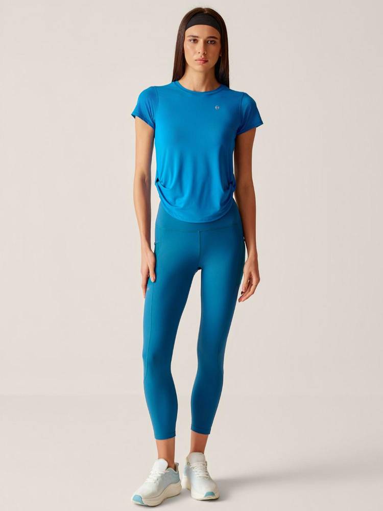 STRCH Teal Blue Solid Nylon High Rise Leggings-picture-38