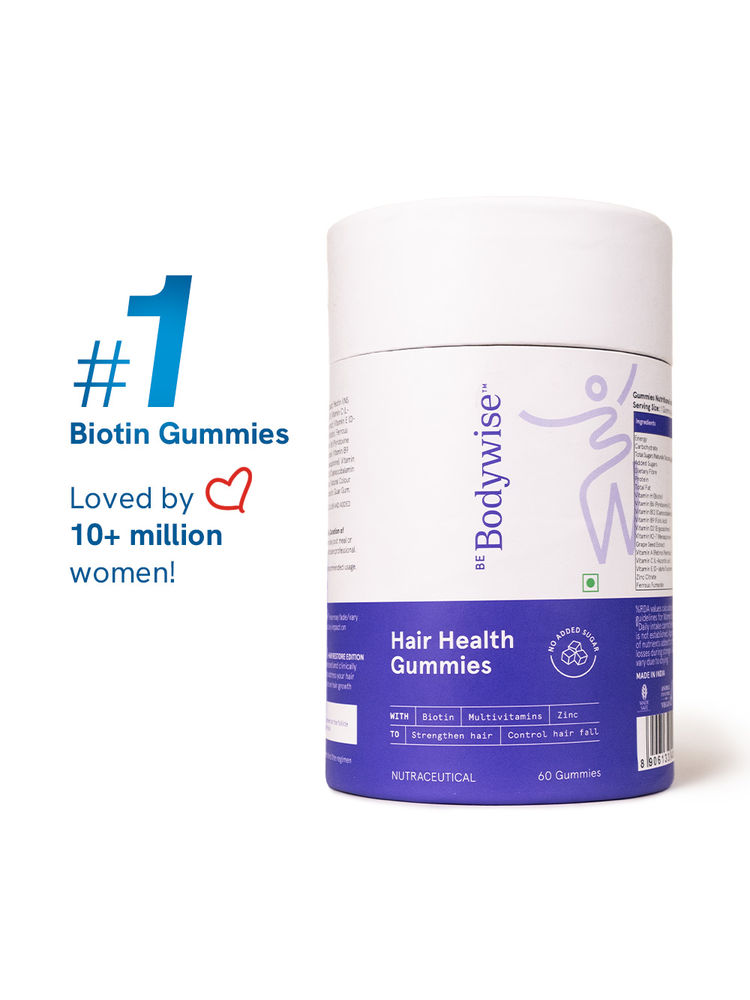 Be Bodywise Biotin Hair Gummies - Zinc, Fibre, Multivitamin For Stronger Hair, Nails -No Added Sugar