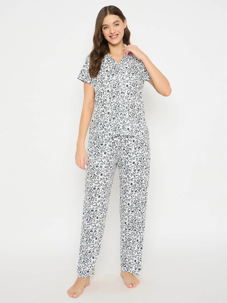Clovia Cotton Printed Button Down Shirt and Pyjama-picture-16
