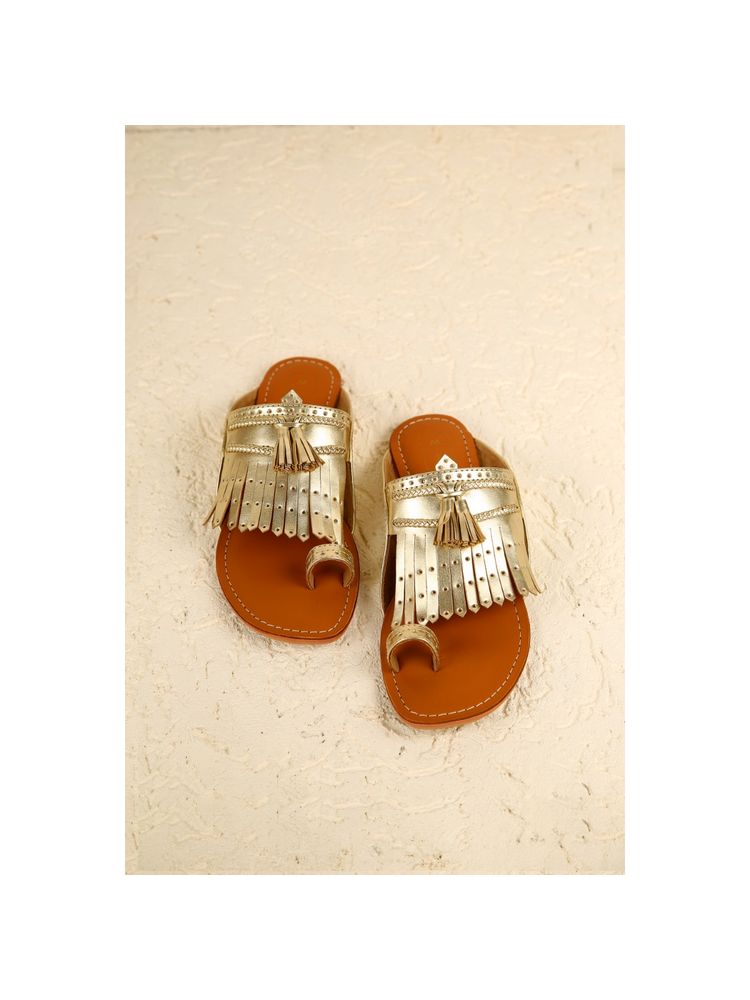 SANDALWALI Lady Suzy Gold Patterned Sandals-picture-1