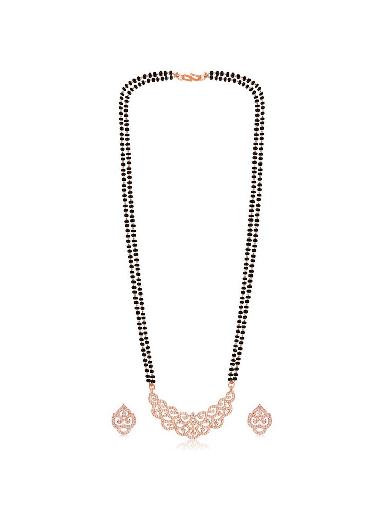 Peora Rose Gold Plated Cubic Zirconia Studded Mangalsutra and Earrings Set-picture-6