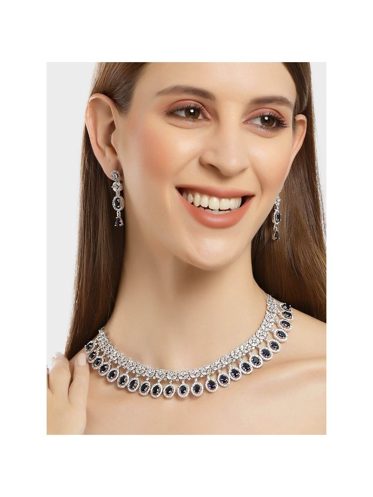 Karatcart Silver Tone Blue Ad Studded Necklace Set for Women-image-27