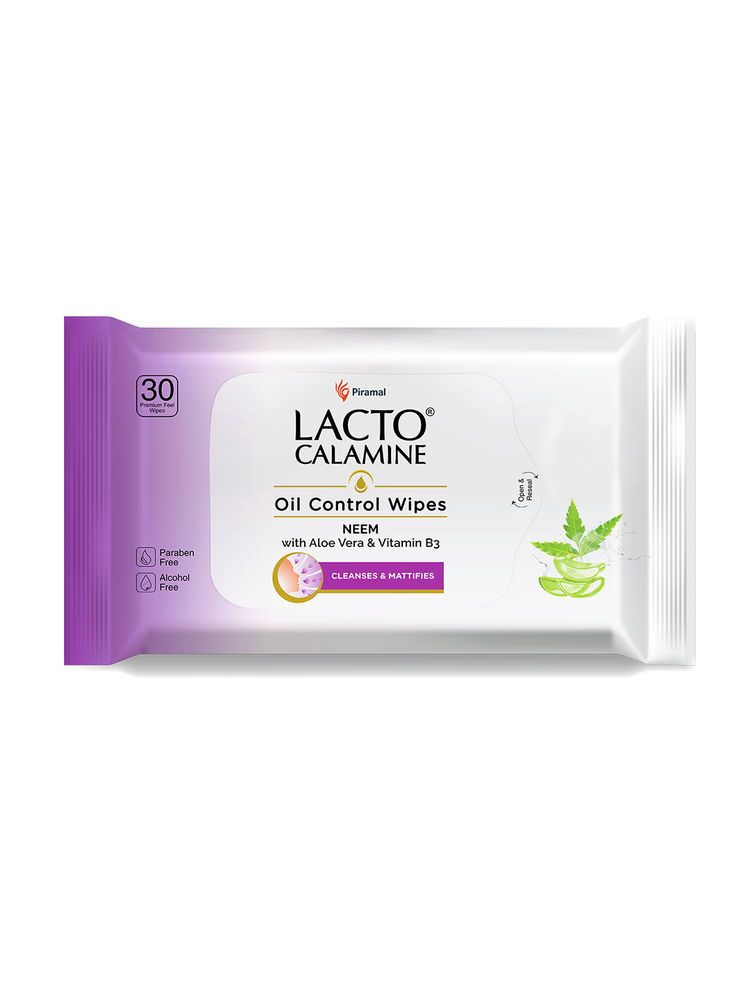 Lacto Calamine Oil Control Face Wipes, Makeup Remover Wipes With Neem & Aloe 30 Usable Wipes