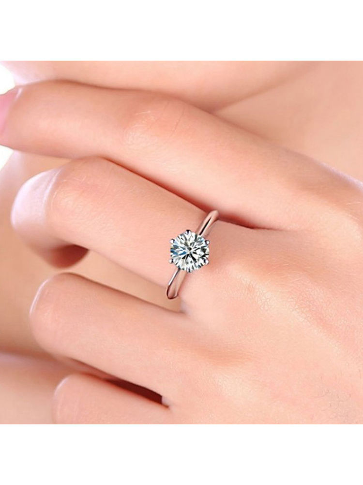 Designs & You Silver Plated Crystal Studded Anti Tarnish Solitaire Adjustable Finger Ring-picture-20