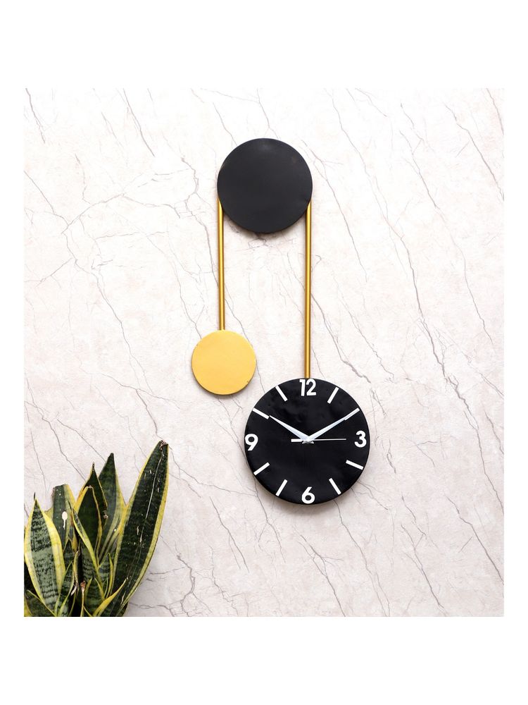 Amaya Decors Hanging Ring Black & Gold Wall Clock-picture-20