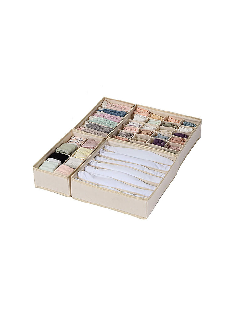 House of Quirk Foldable Storage Box Drawer Divider Organizer Closet Storage Cream (Pack of 4)-image-6