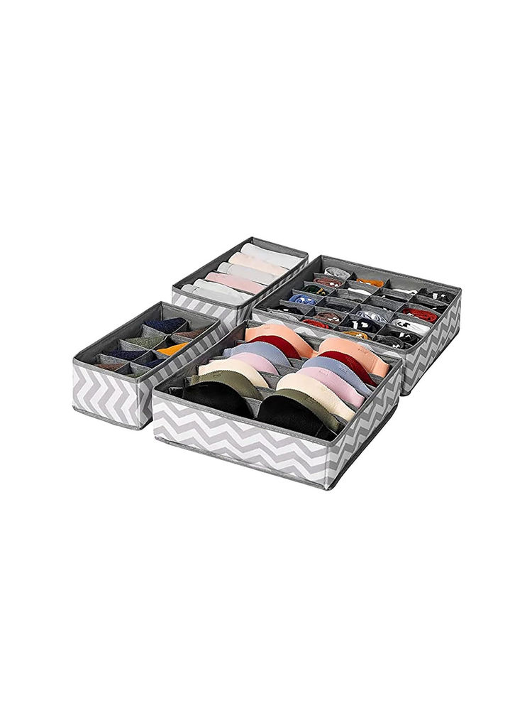 House of Quirk Foldable Storage Box Drawer Divider Organizer Closet Storage Wave (Pack of 4)-picture-24
